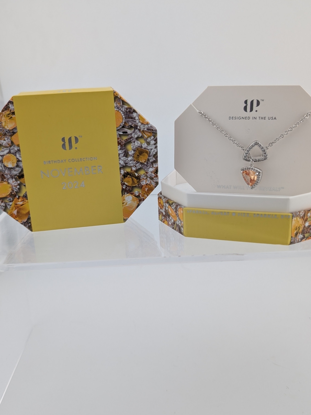 November 2024 Silver Necklace with Peach Heart Pendant by 8P